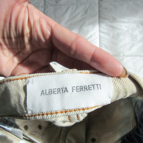 NEW! ALBERTA FERRETI Designer Bleached Denim Jeans High Rise Tan/Blue-4 Orig$698 - Picture 11 of 16